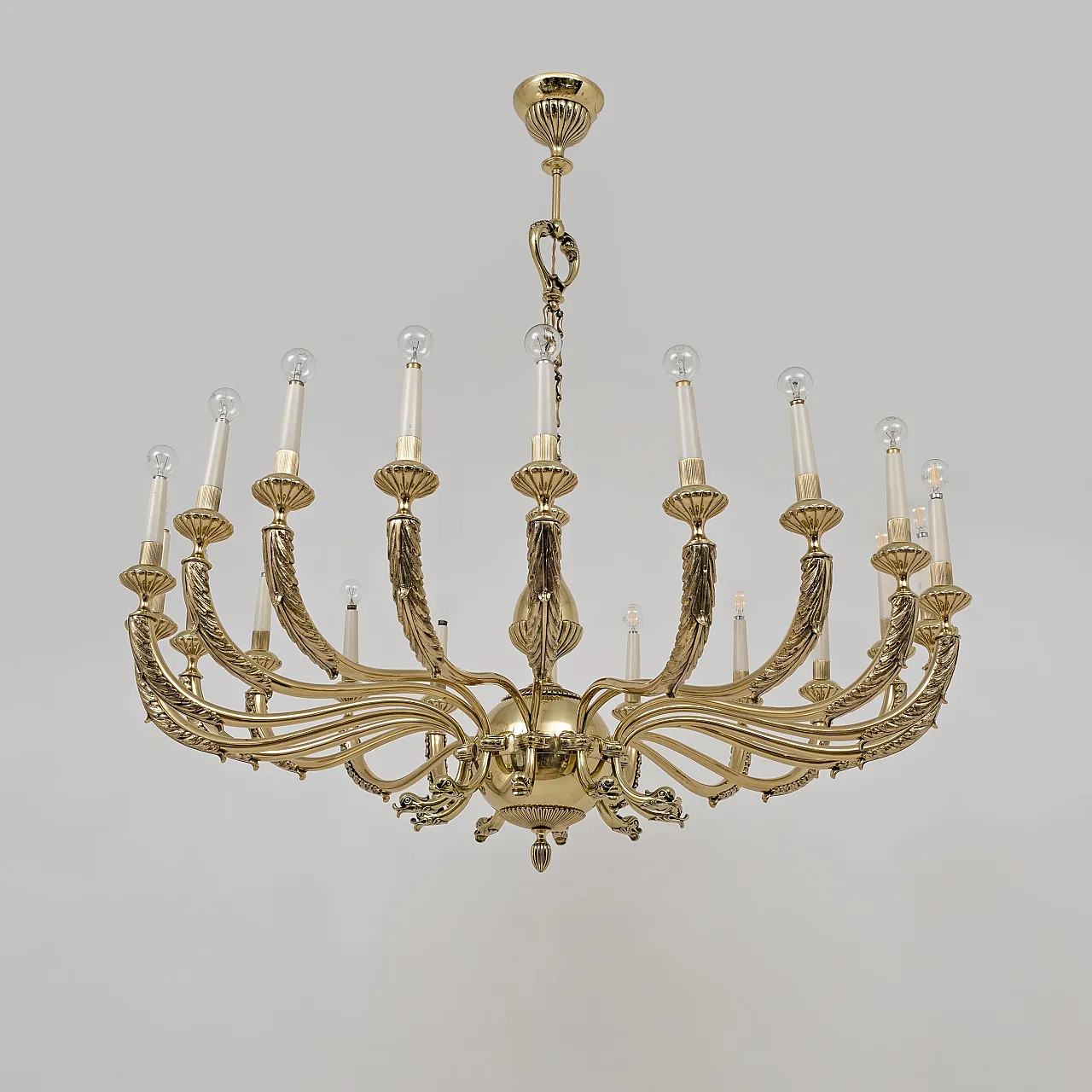 Neoclassical style 20-light brass chandelier, 1950s 3