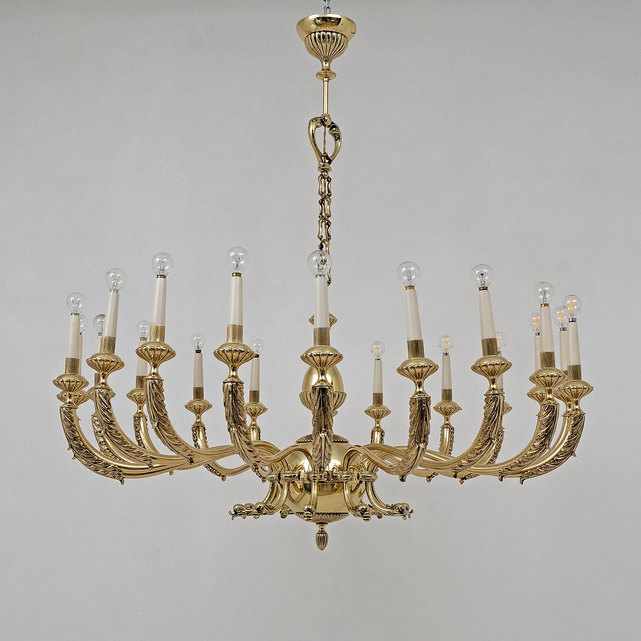 Neoclassical style 20-light brass chandelier, 1950s 4