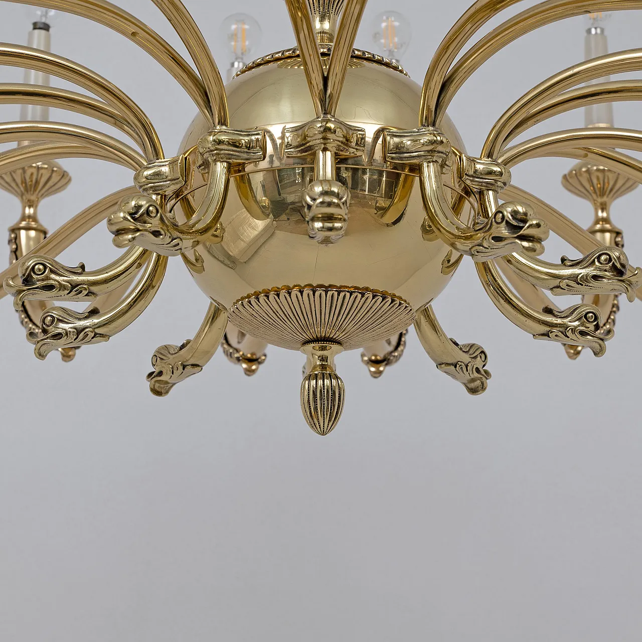 Neoclassical style 20-light brass chandelier, 1950s 6