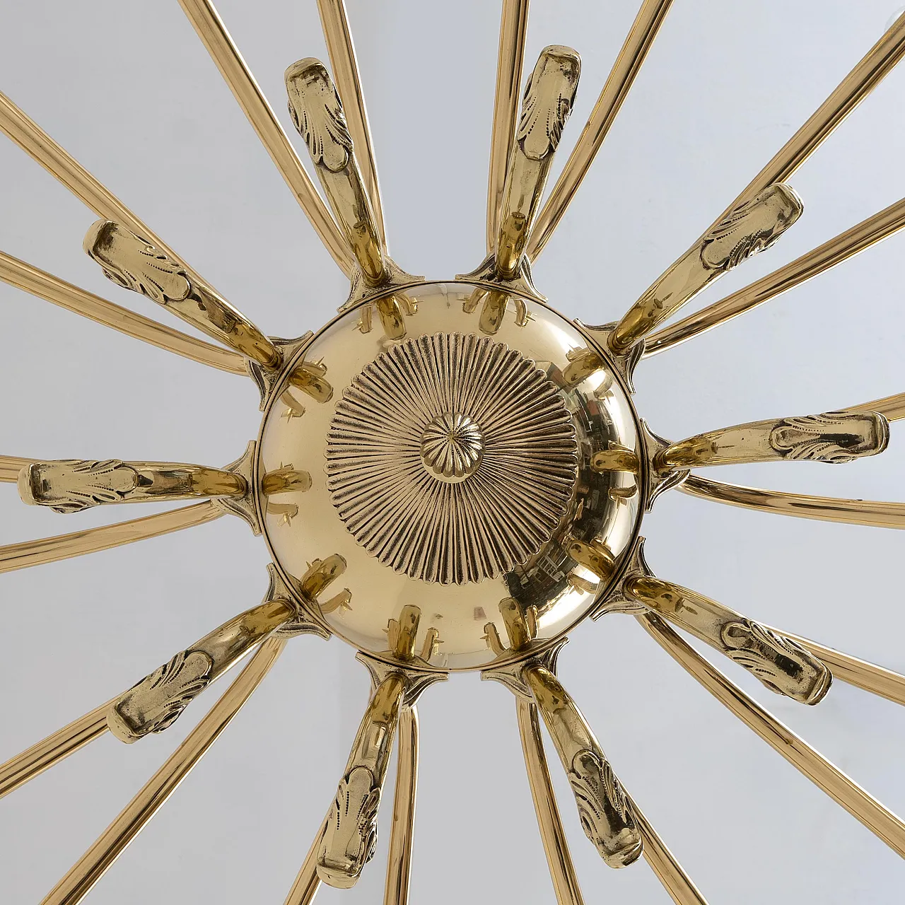 Neoclassical style 20-light brass chandelier, 1950s 7