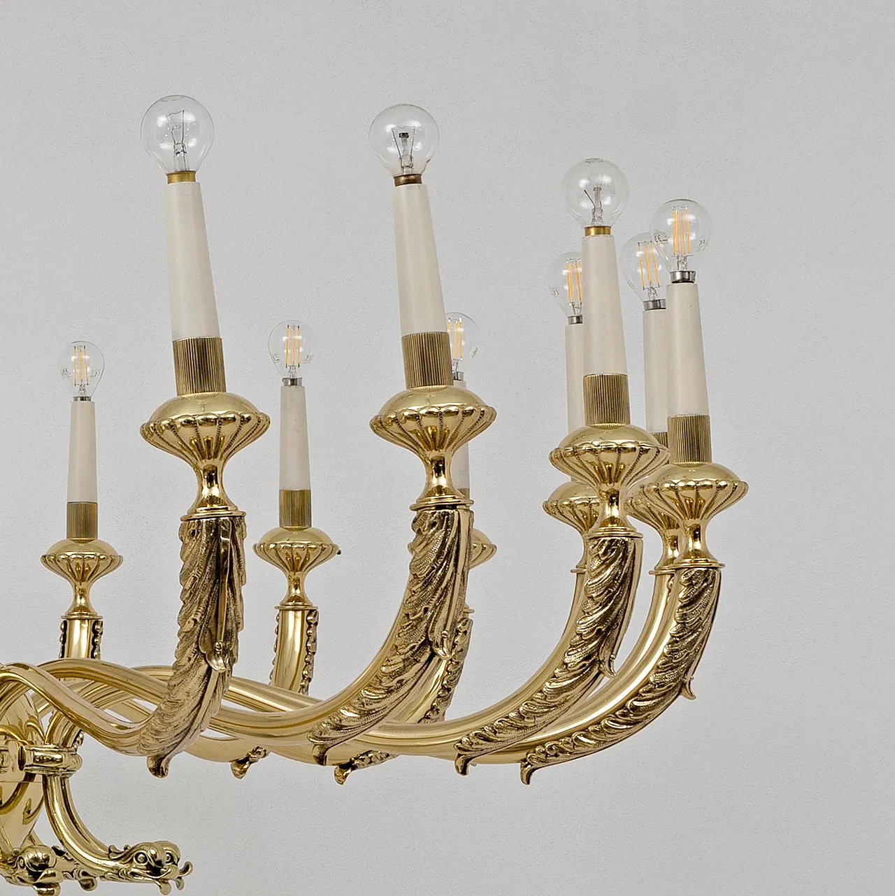 Neoclassical style 20-light brass chandelier, 1950s 8