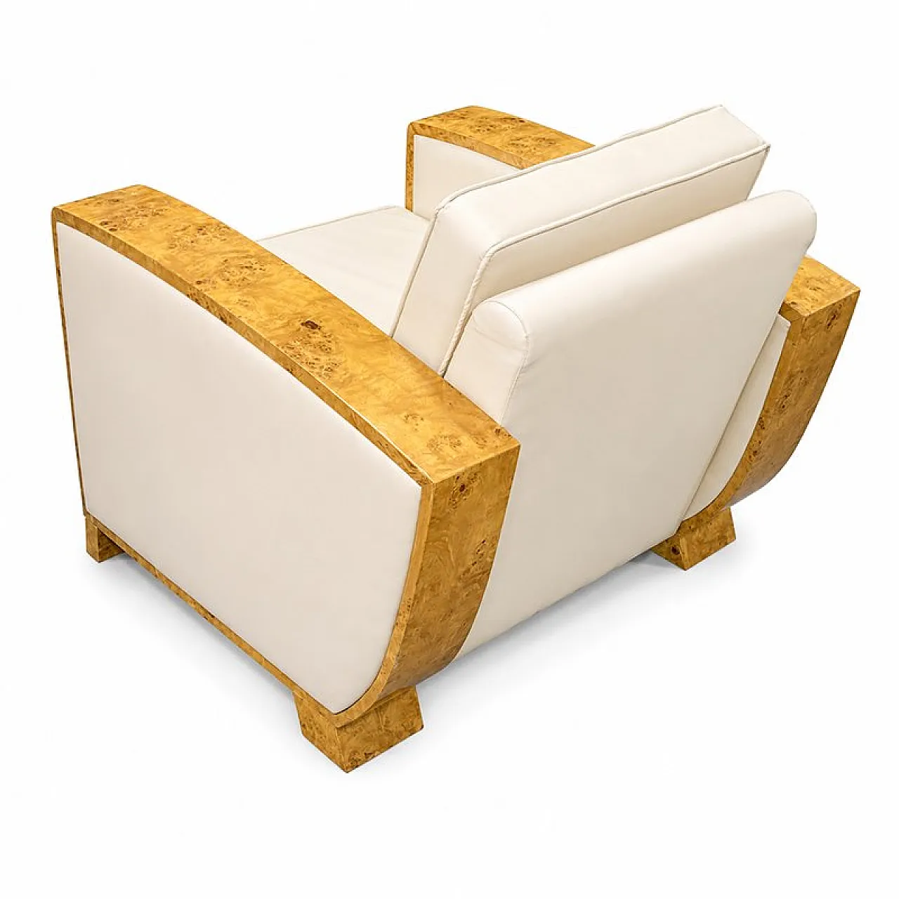 Pair of Art Deco amchairs in briar root and ivory leather, 1950s 6