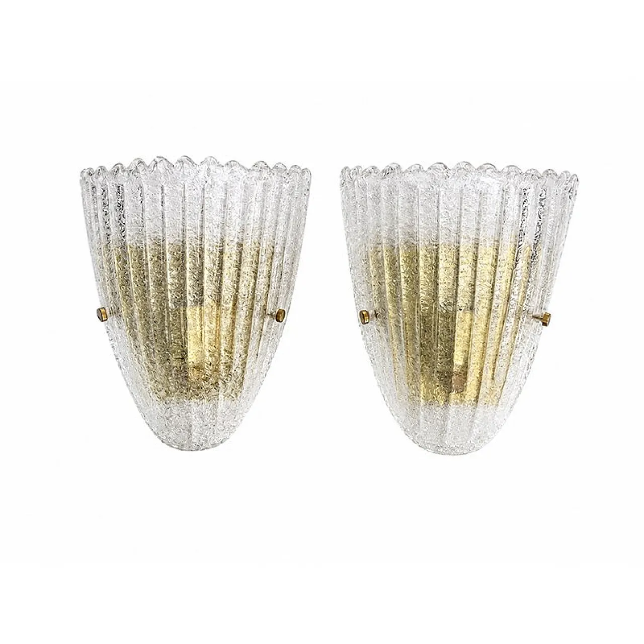 Pair of Murano glass wall lights with Gold Finishes, 1980s 1