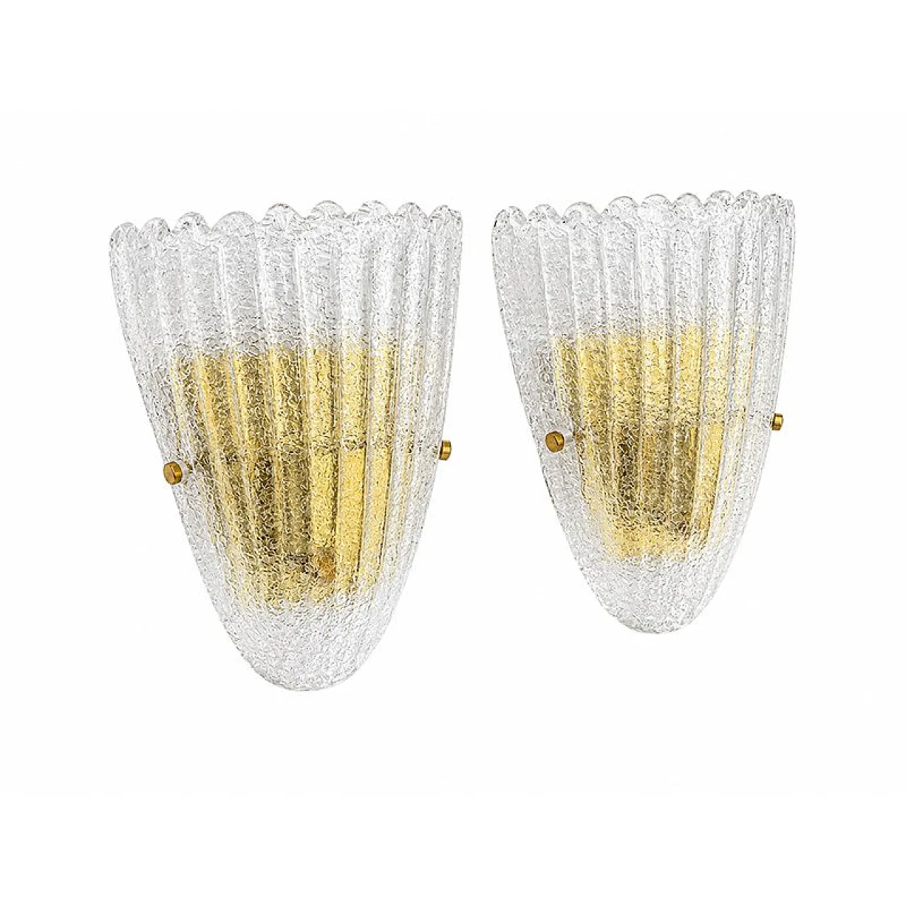 Pair of Murano glass wall lights with Gold Finishes, 1980s 2