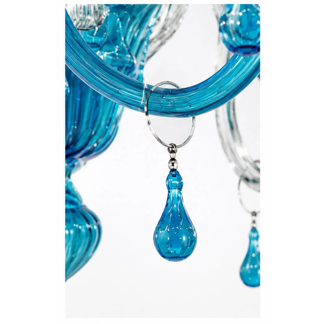 Turquoise and crystal Murano glass 12-light chandelier, 1980s 2