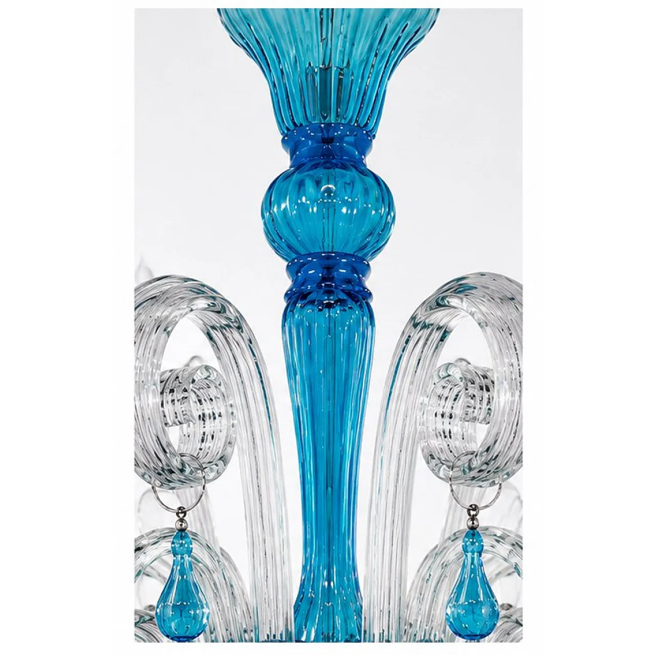 Turquoise and crystal Murano glass 12-light chandelier, 1980s 4