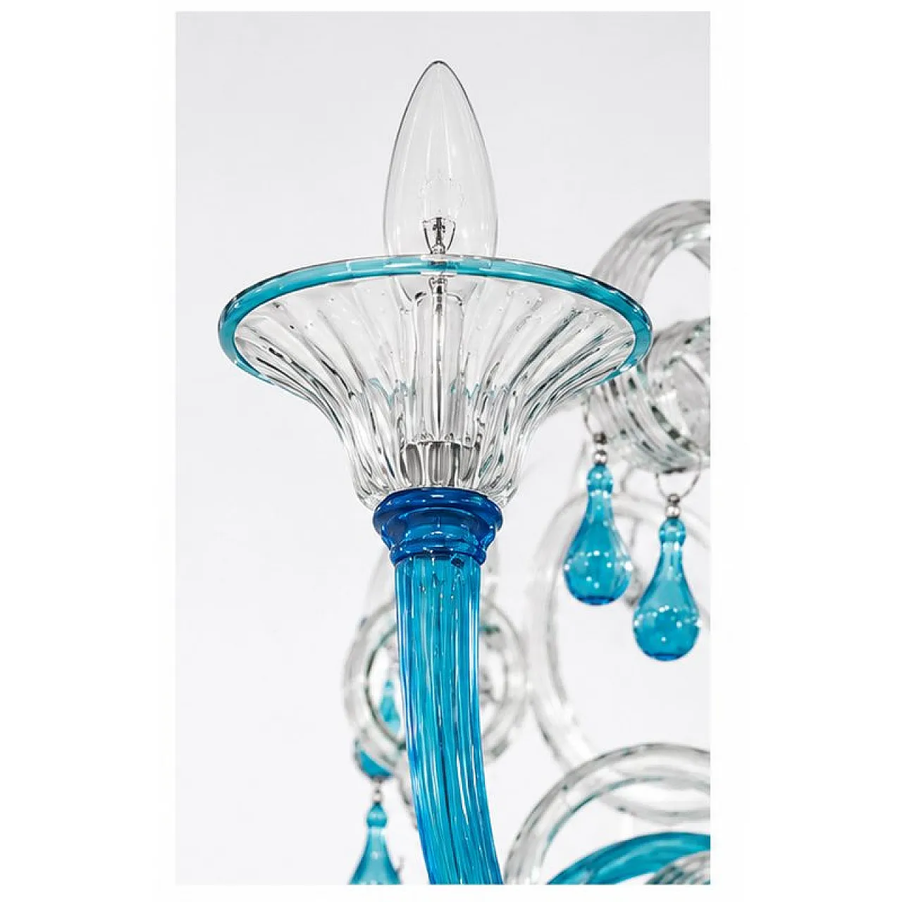 Turquoise and crystal Murano glass 12-light chandelier, 1980s 5