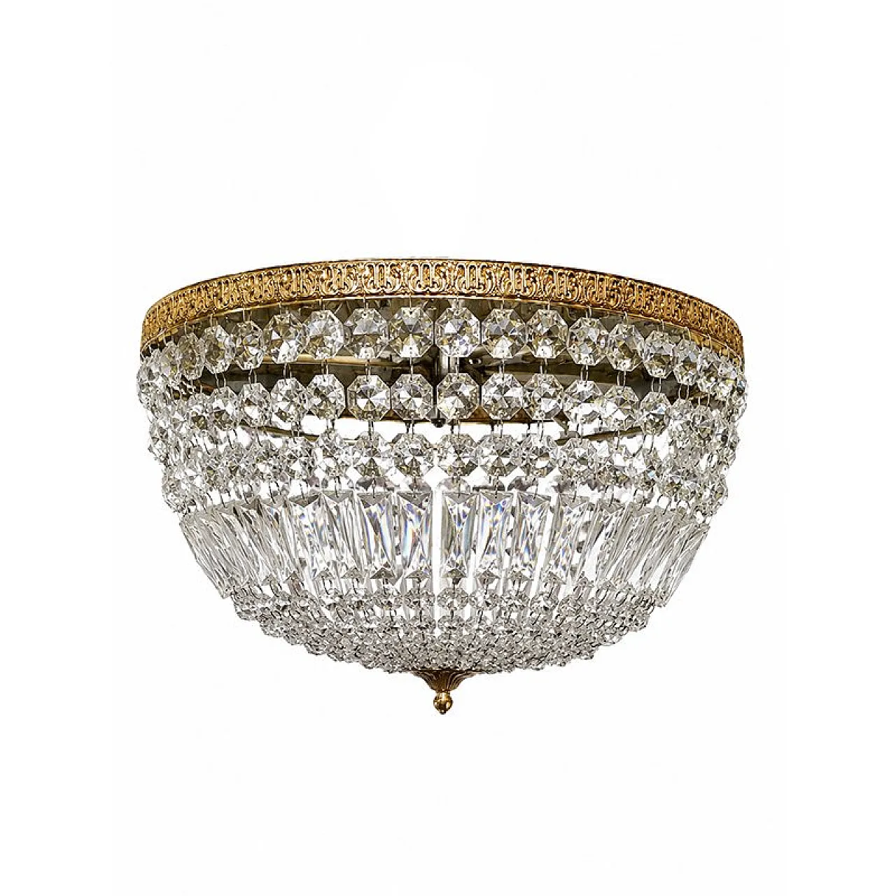 Empire ceiling lamp in crystal and gilded bronze, 1980s 1