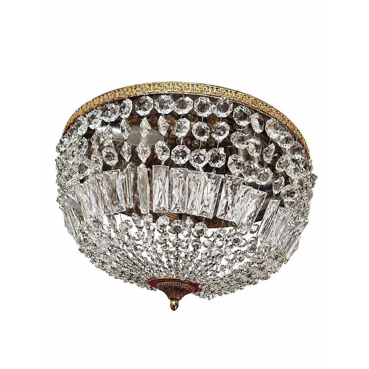 Empire ceiling lamp in crystal and gilded bronze, 1980s 2