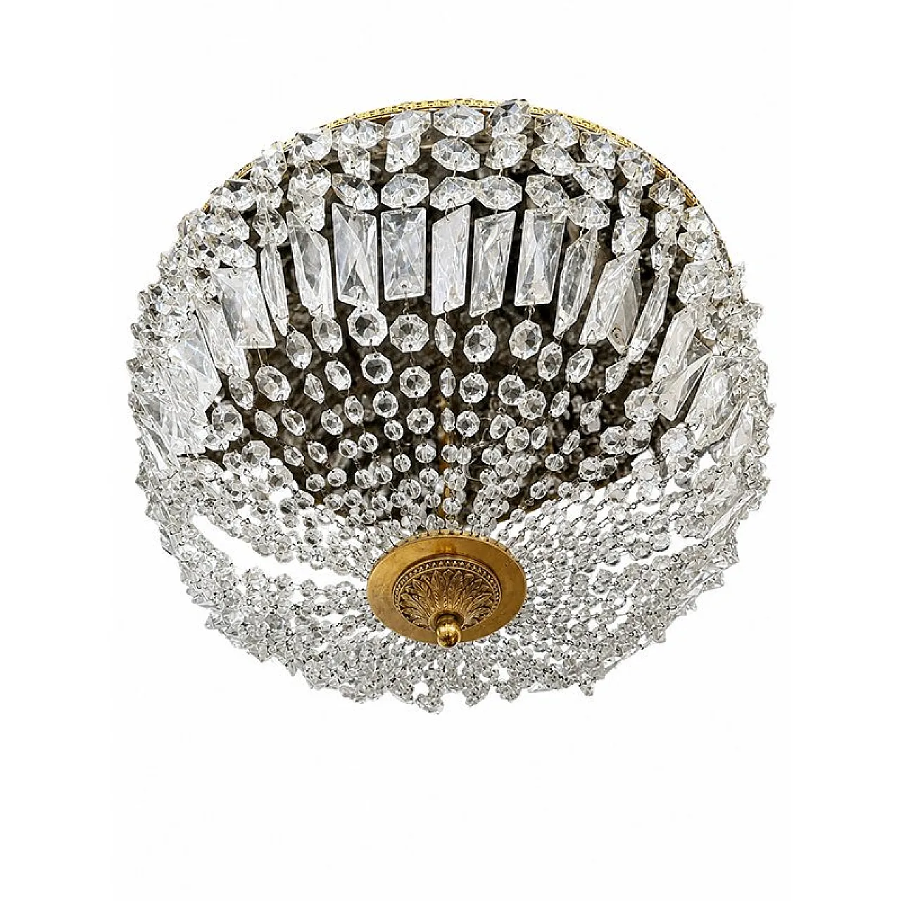 Empire ceiling lamp in crystal and gilded bronze, 1980s 3