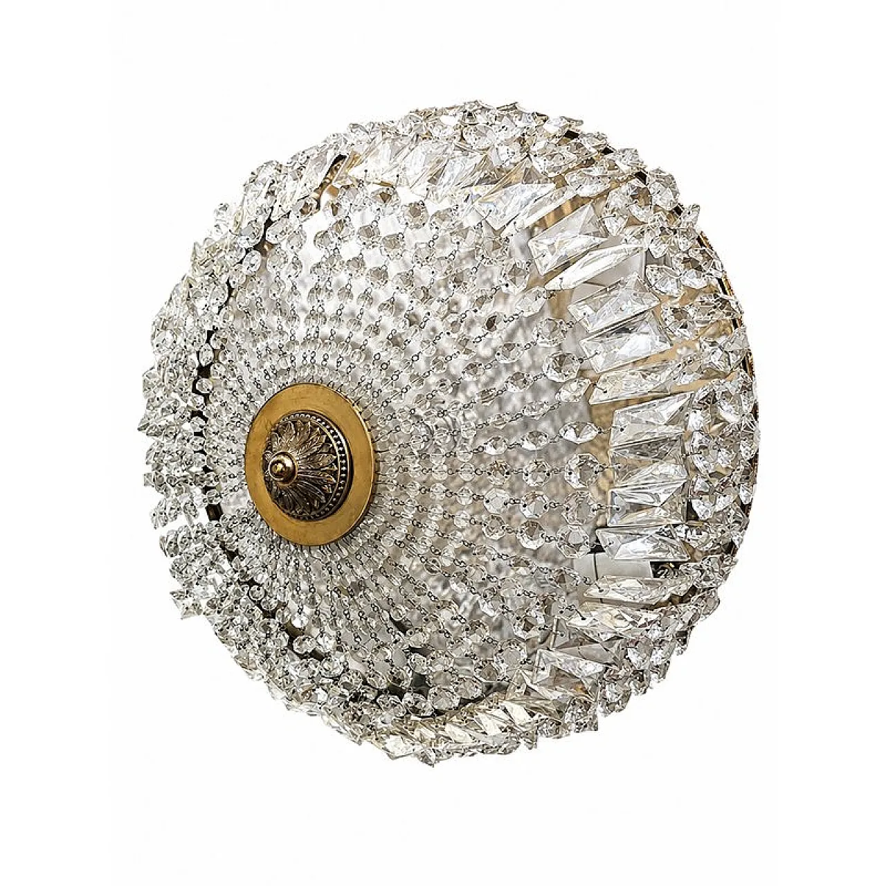 Empire ceiling lamp in crystal and gilded bronze, 1980s 4