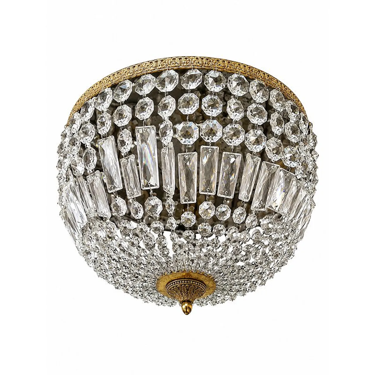 Empire ceiling lamp in crystal and gilded bronze, 1980s 5