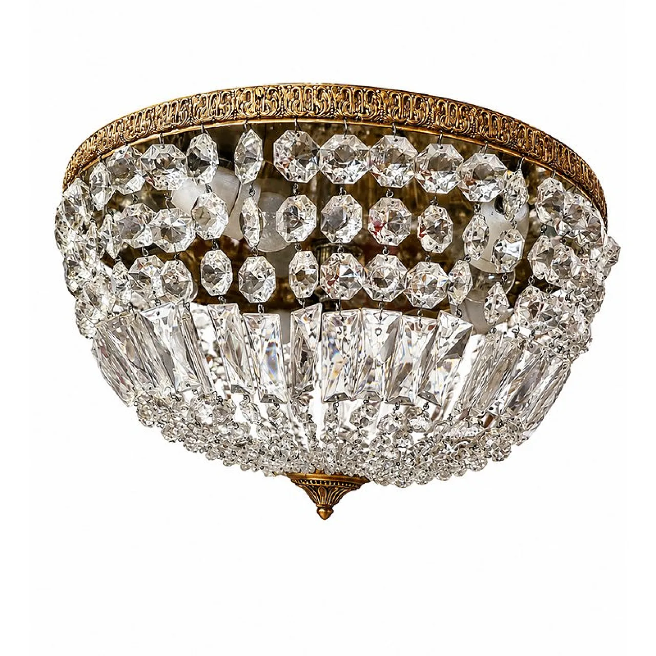 Empire ceiling lamp in crystal and gilded bronze, 1980s 6