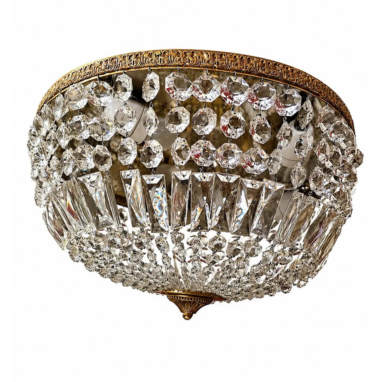 Empire ceiling lamp in crystal and gilded bronze, 1980s 7