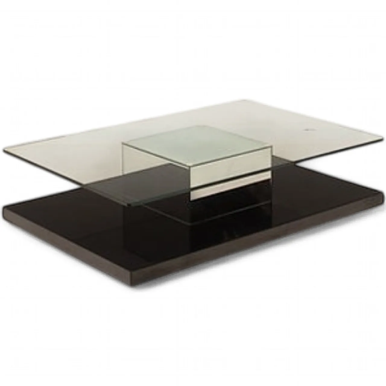 Cidue Mid Century black lacquer, mirror and glass coffee table, 1970s 15