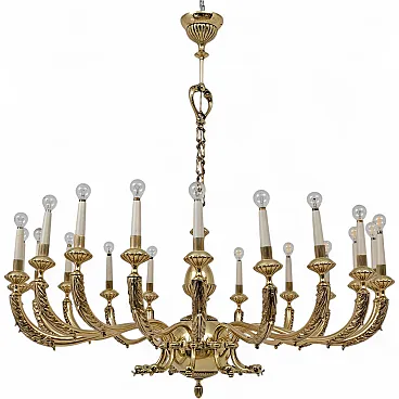 Neoclassical style 20-light brass chandelier, 1950s