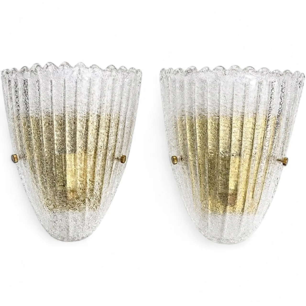 Pair of Murano glass wall lights with Gold Finishes, 1980s 5