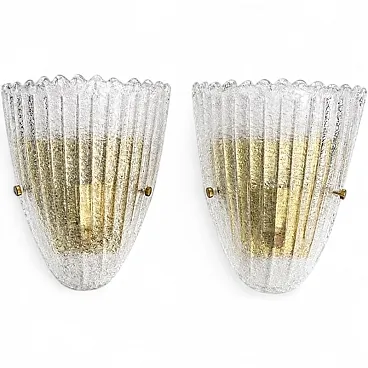 Pair of Murano glass wall lights with Gold Finishes, 1980s