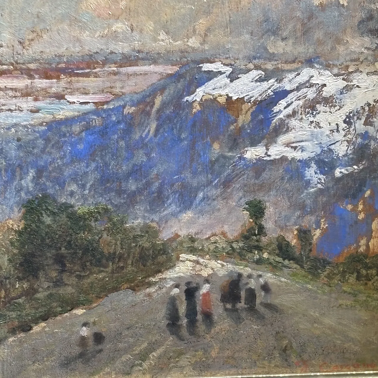 Mountain Landscape with figures , oil on panel, 19th century 1