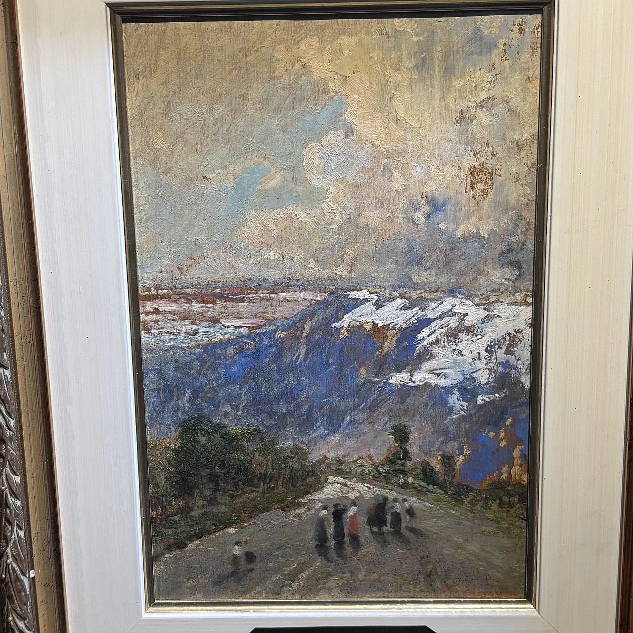 Mountain Landscape with figures , oil on panel, 19th century 3