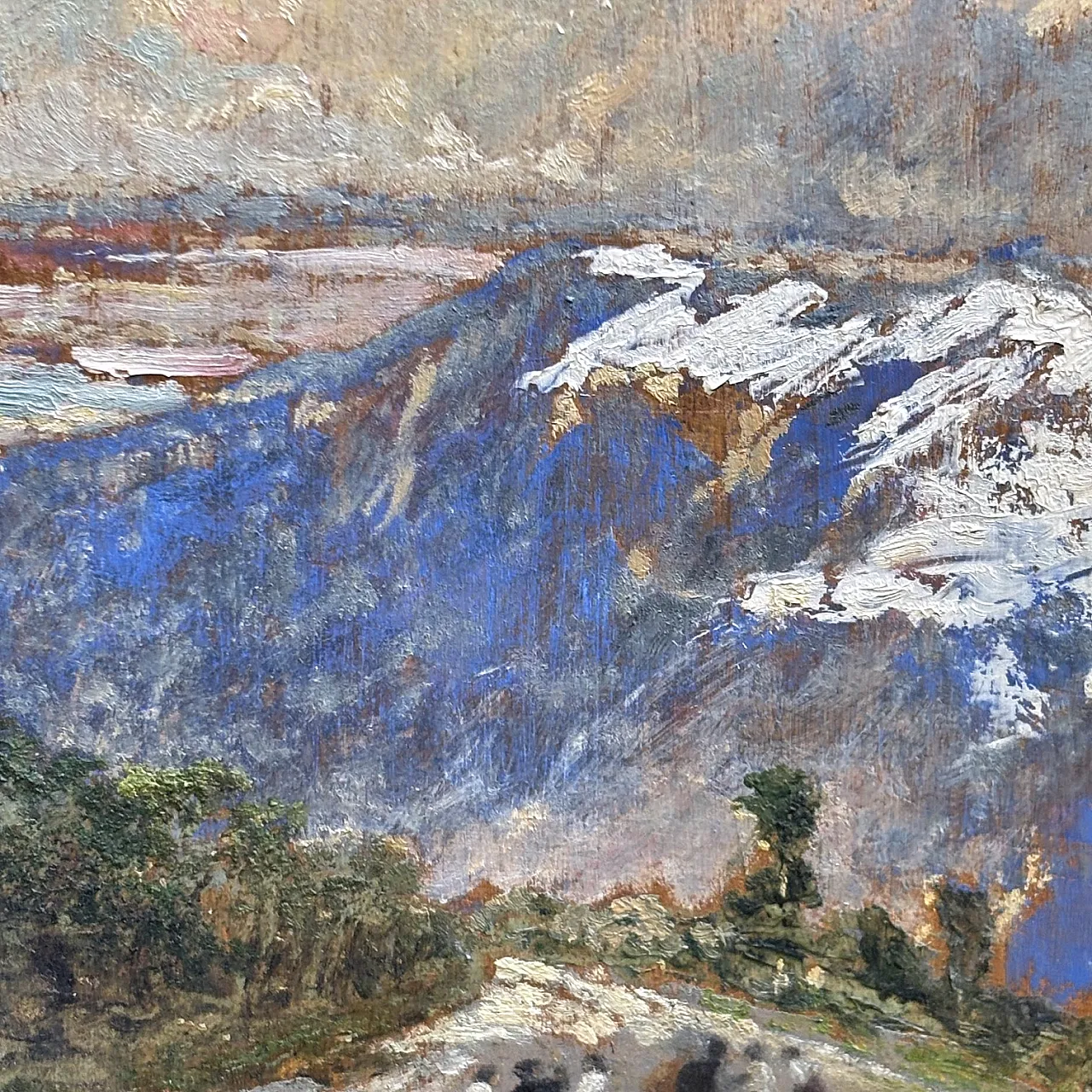 Mountain Landscape with figures , oil on panel, 19th century 4