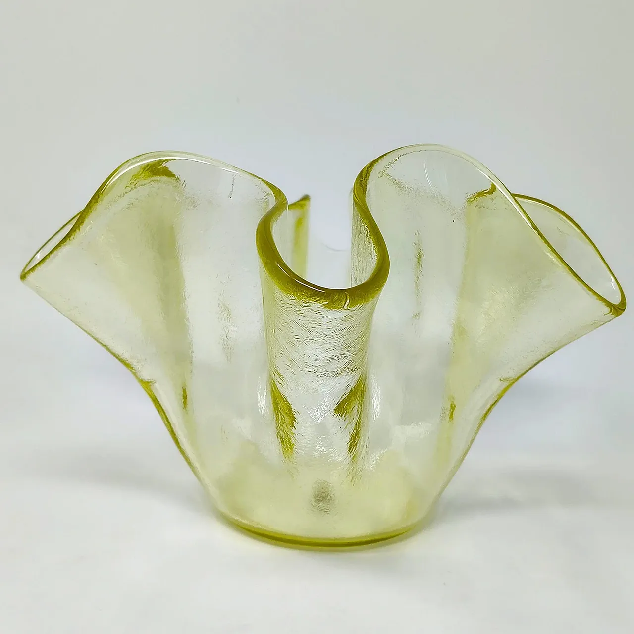Murano glass yellow Fazzoletto handkerchief vase by Dogi, 1970s 6