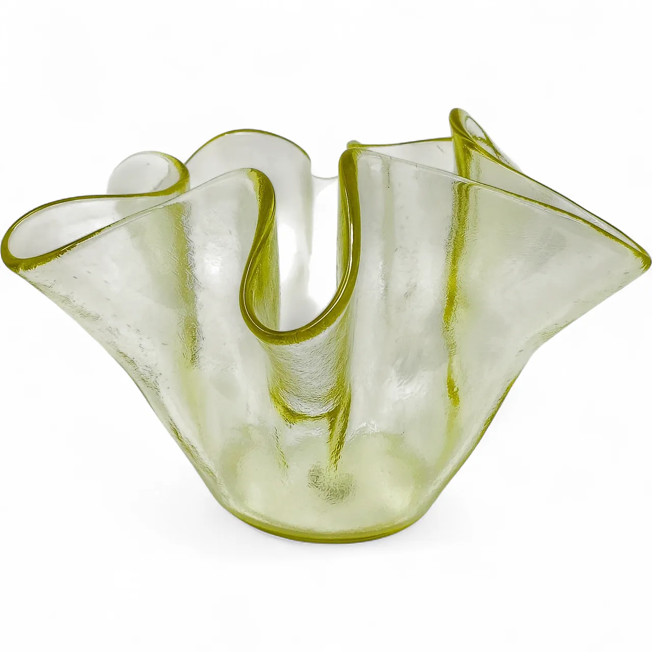Murano glass yellow Fazzoletto handkerchief vase by Dogi, 1970s 8