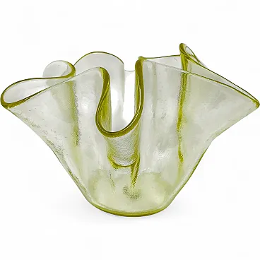 Murano glass yellow Fazzoletto handkerchief vase by Dogi, 1970s