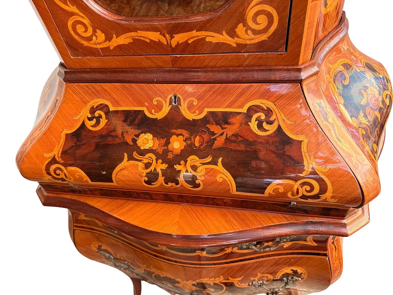 Trumeau Barocco intarsiato con ribaltina, '800 4