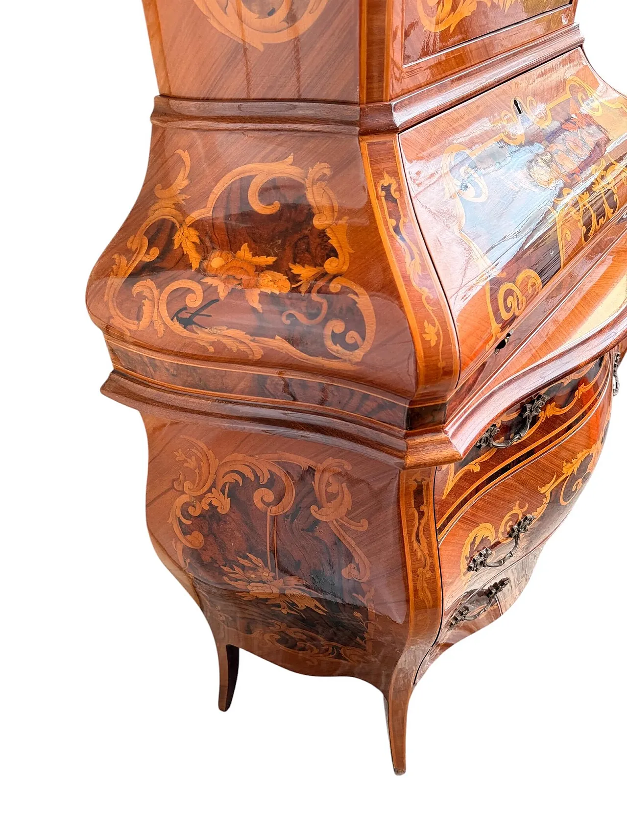 Trumeau Barocco intarsiato con ribaltina, '800 11