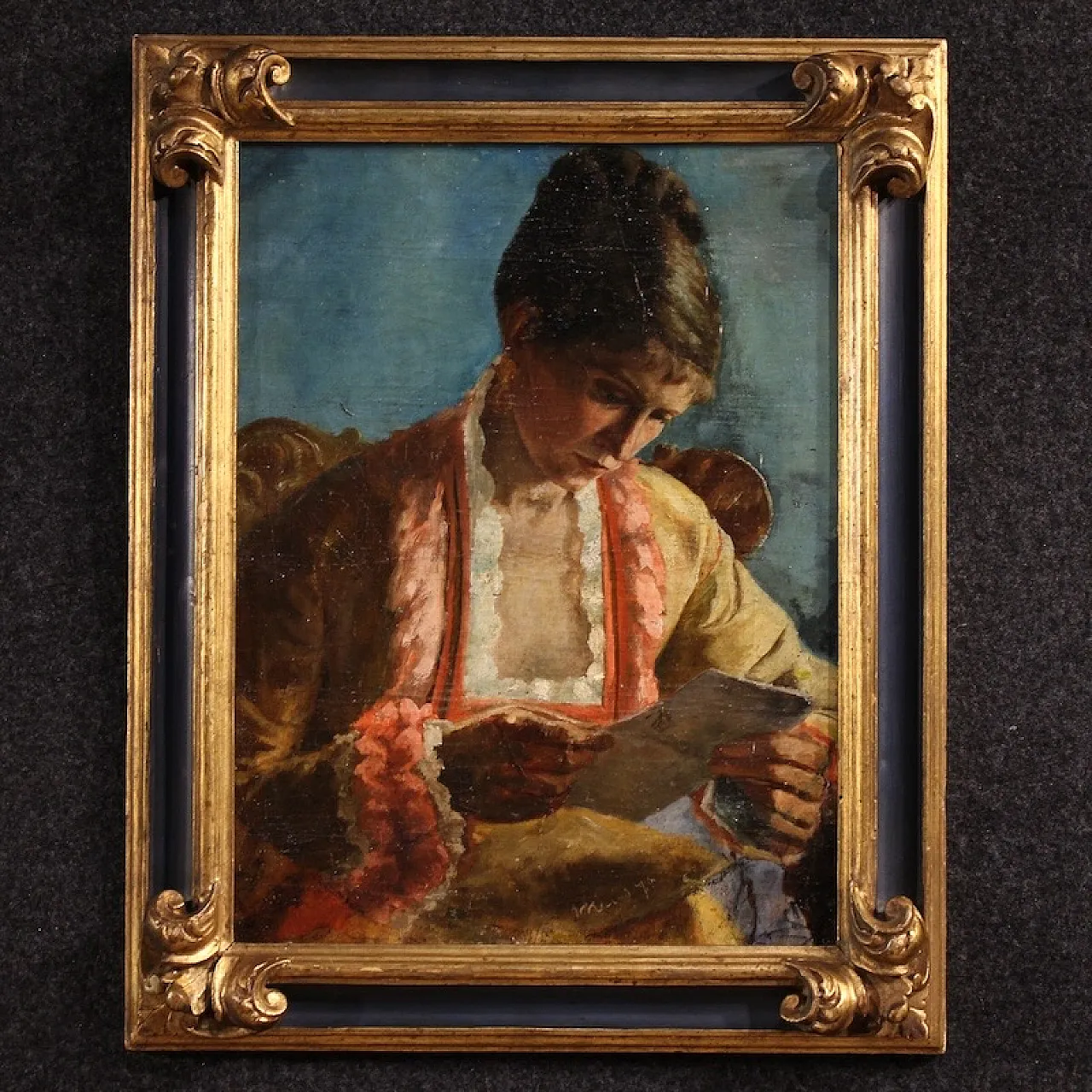 French painting portrait of woman with letter dated 1979 1