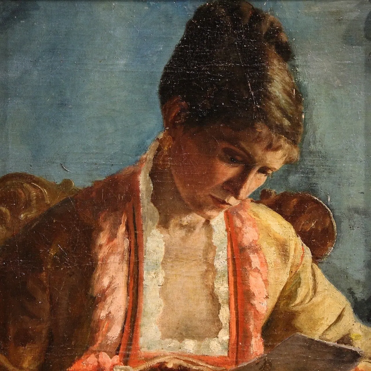 French painting portrait of woman with letter dated 1979 3