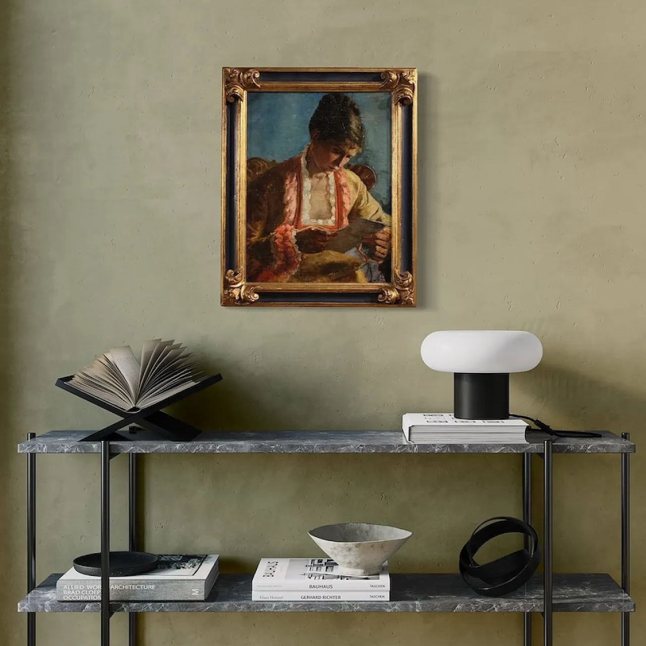 French painting portrait of woman with letter dated 1979 5