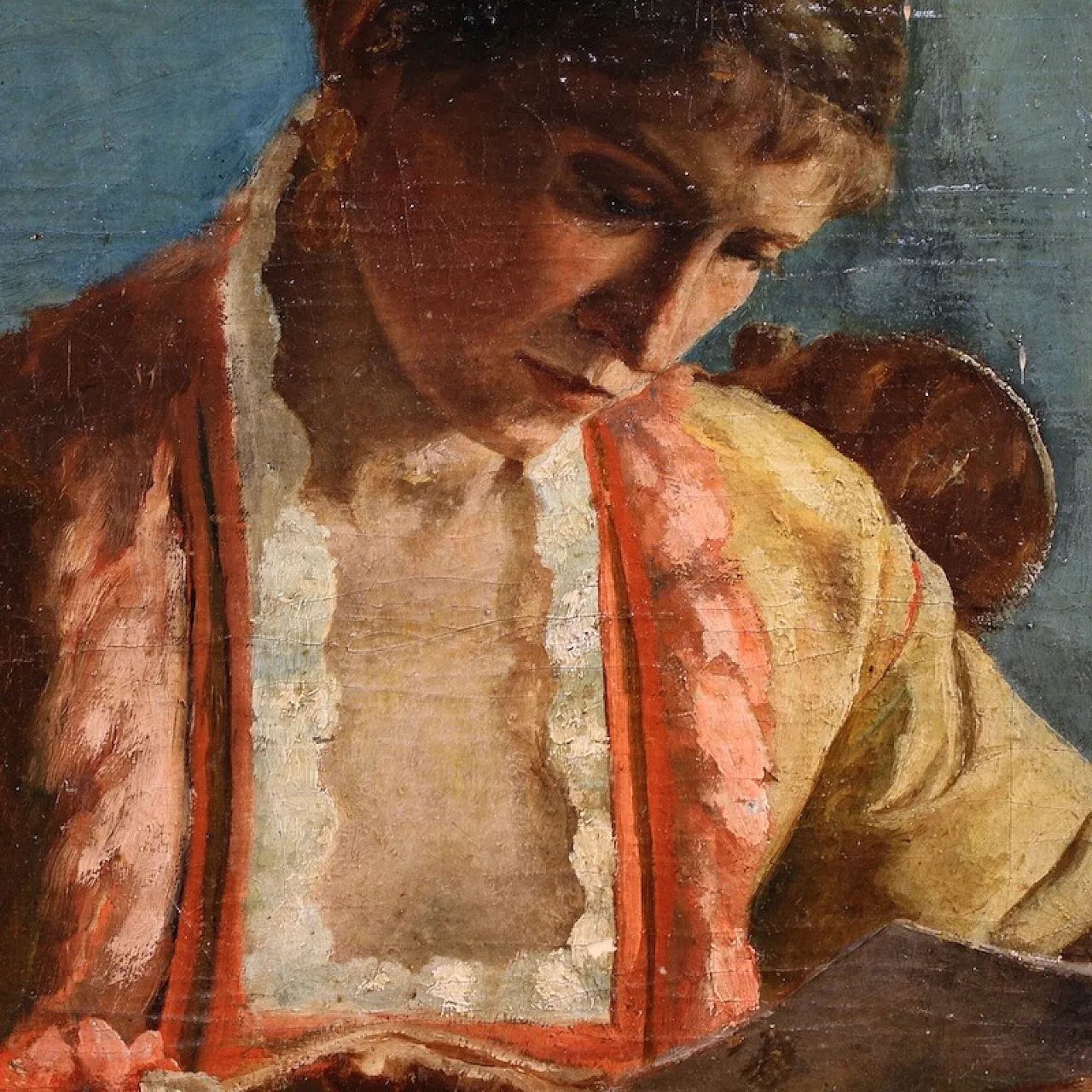 French painting portrait of woman with letter dated 1979 12