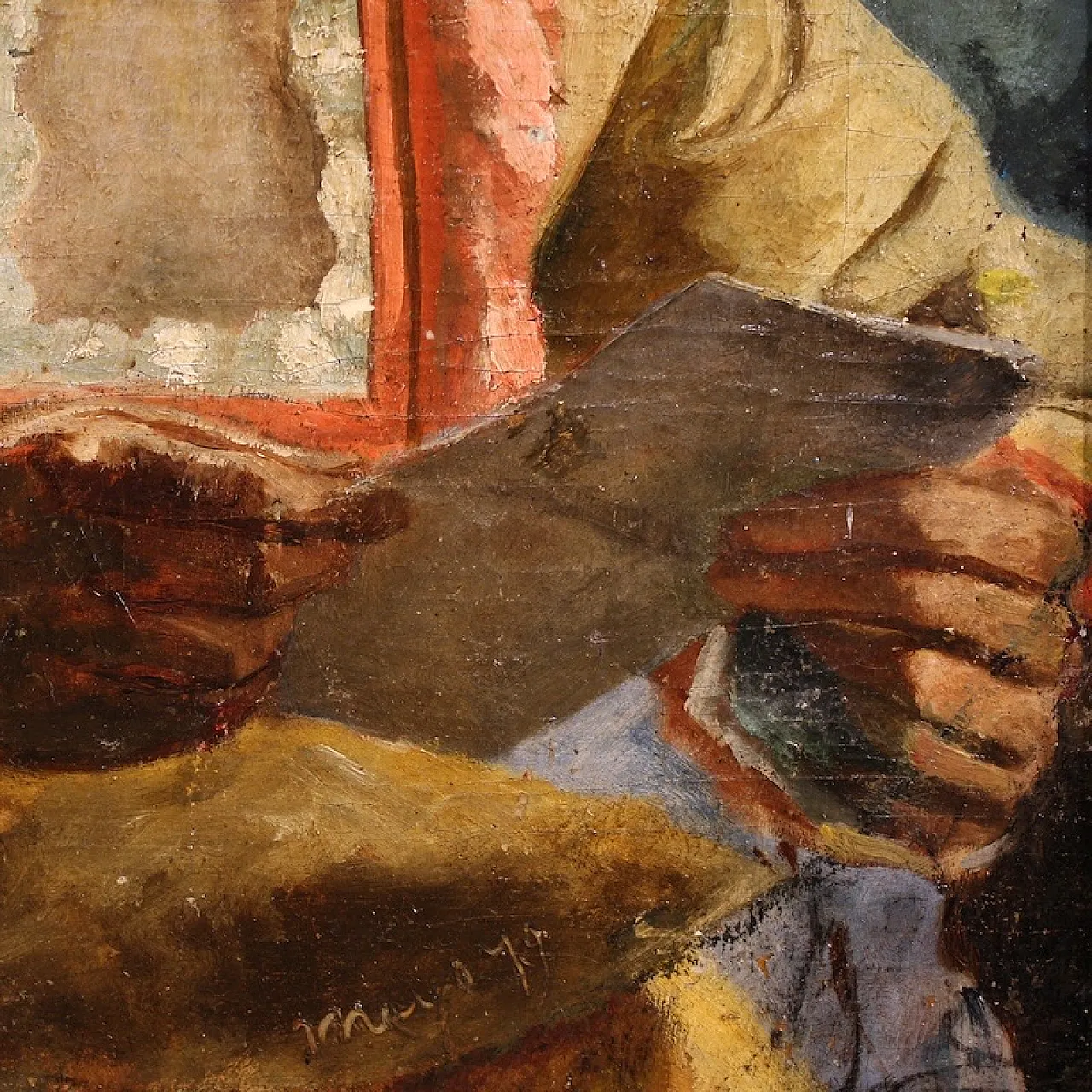 French painting portrait of woman with letter dated 1979 13