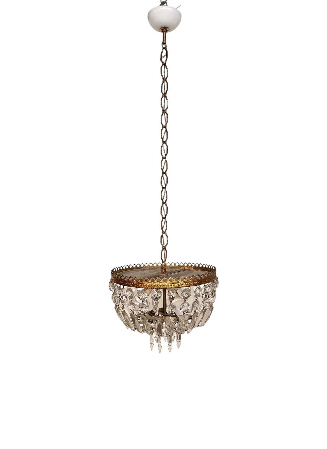 Lampadario stile Impero con brindoli di cristallo, anni ‘40 1