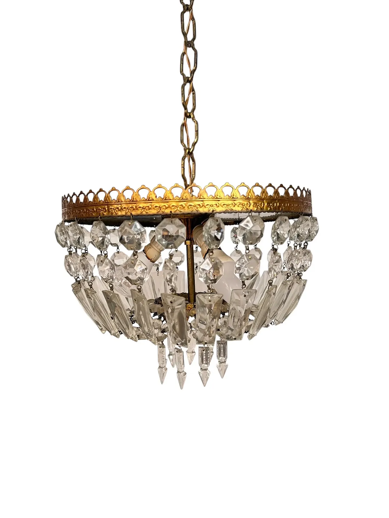 Lampadario stile Impero con brindoli di cristallo, anni ‘40 2