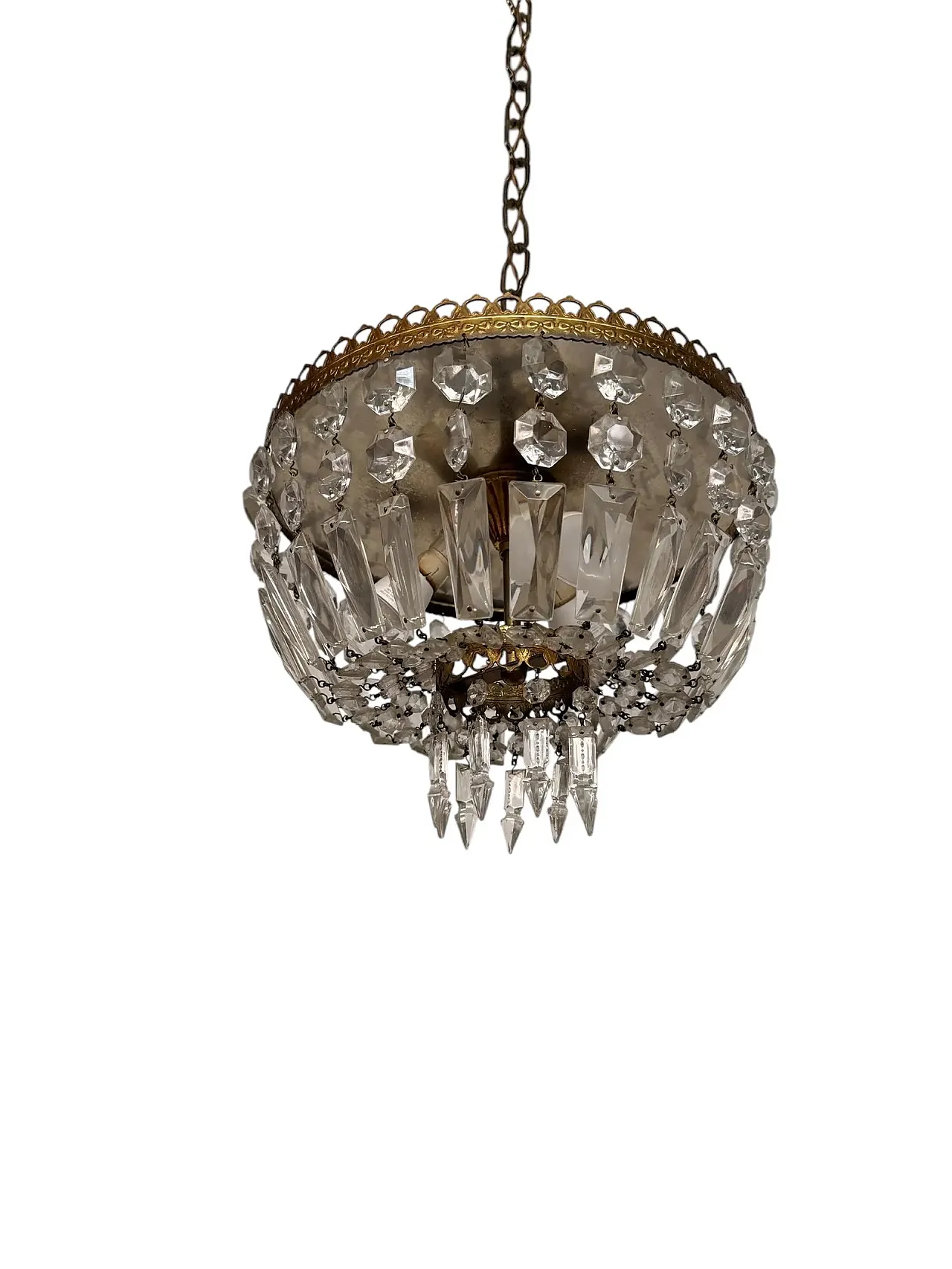Lampadario stile Impero con brindoli di cristallo, anni ‘40 3