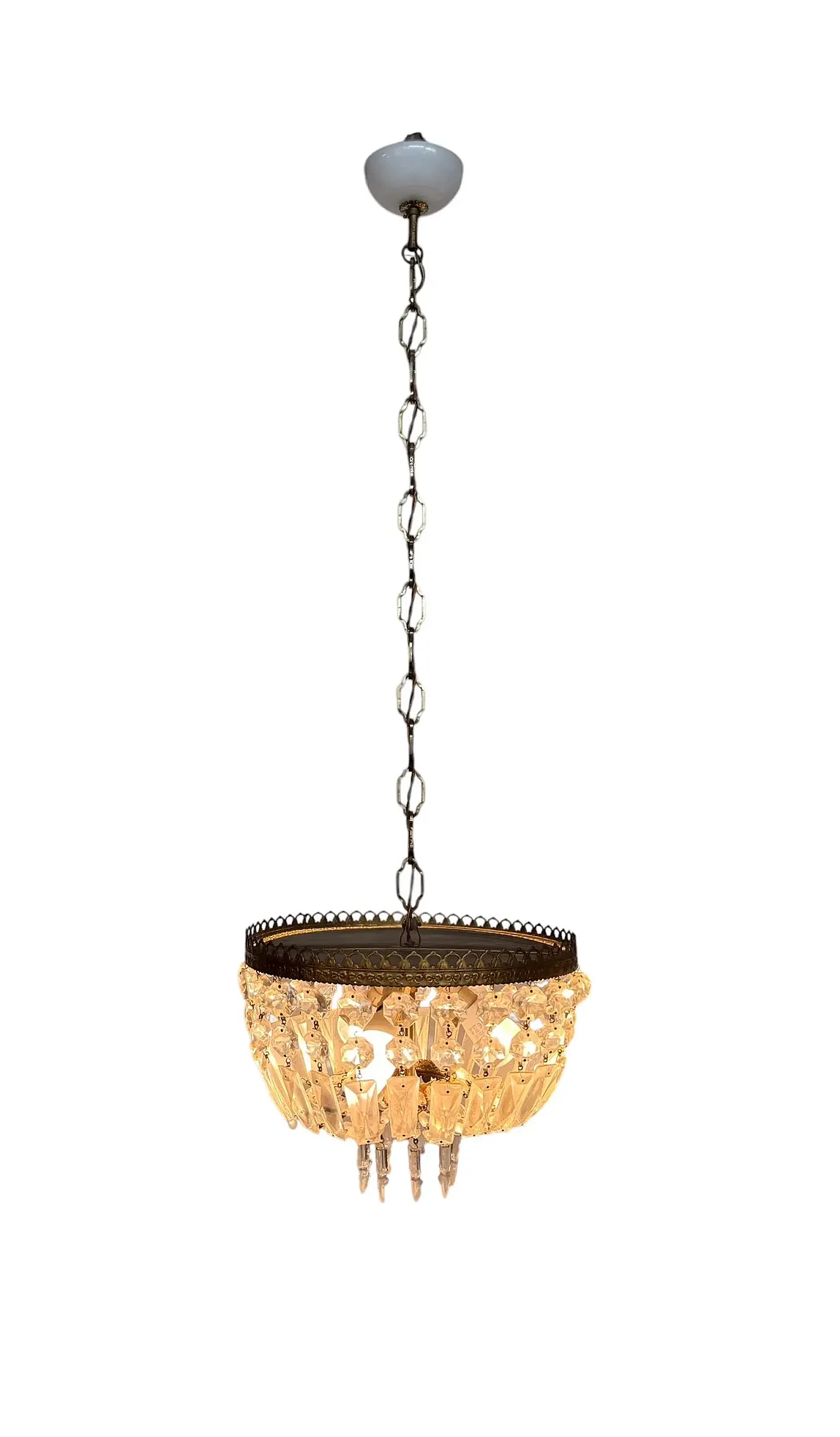Lampadario stile Impero con brindoli di cristallo, anni ‘40 8