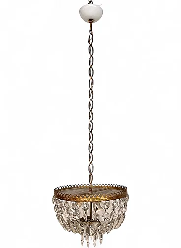 Lampadario stile Impero con brindoli di cristallo, anni ‘40