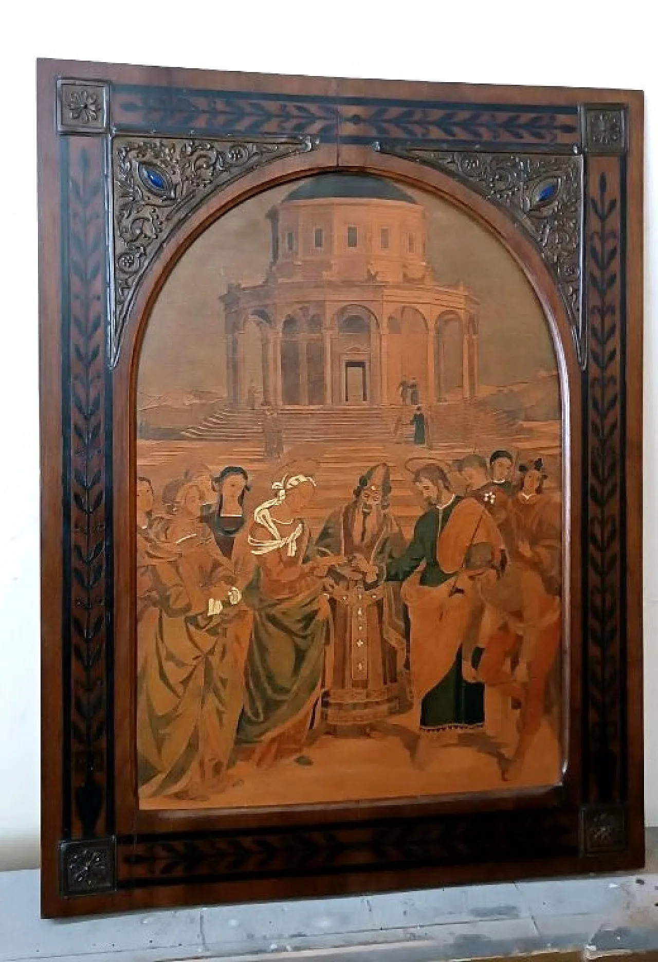 The Marriage of the Virgin, inlaid wooden panel, early 20th century 1