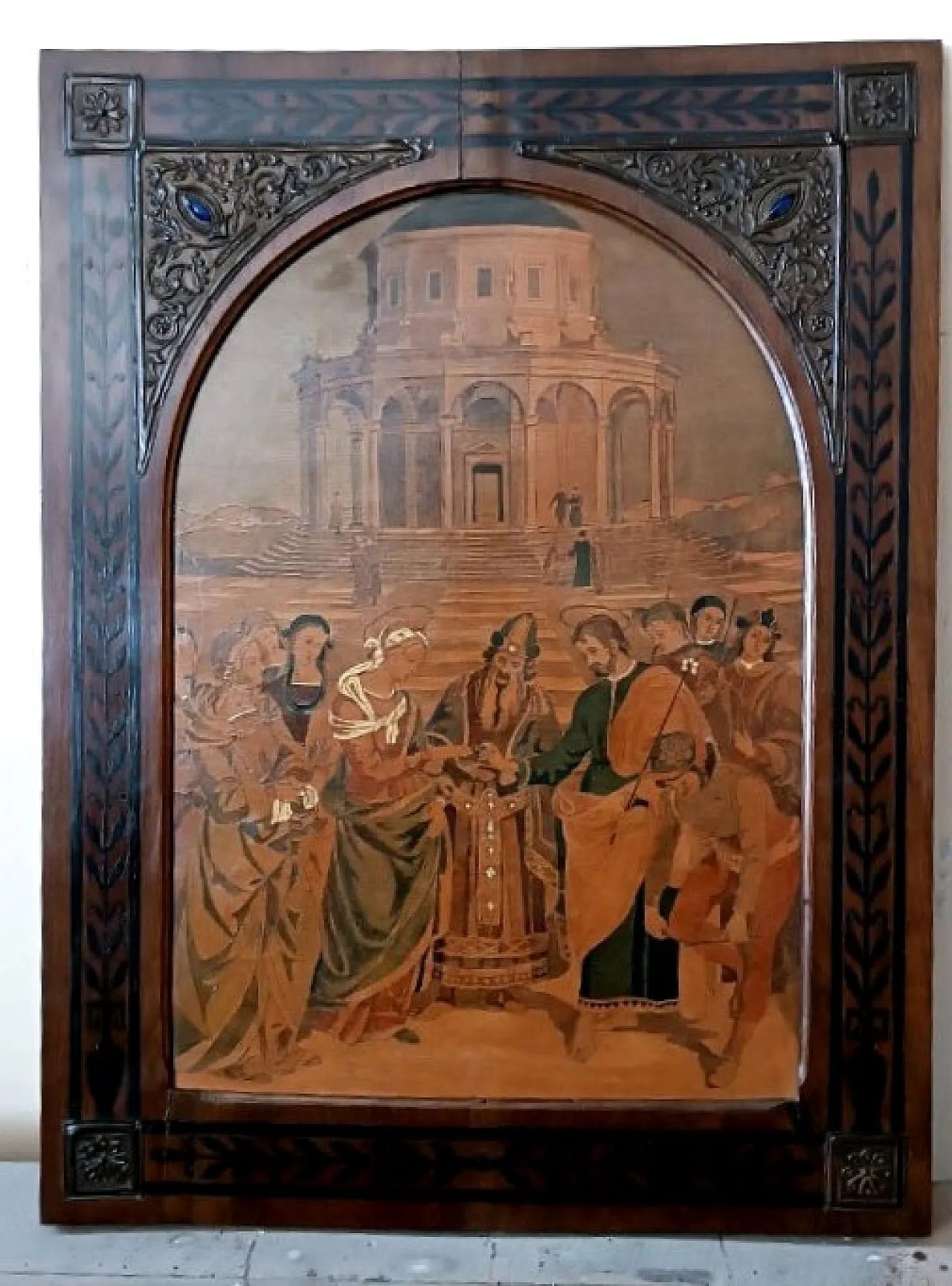 The Marriage of the Virgin, inlaid wooden panel, early 20th century 2