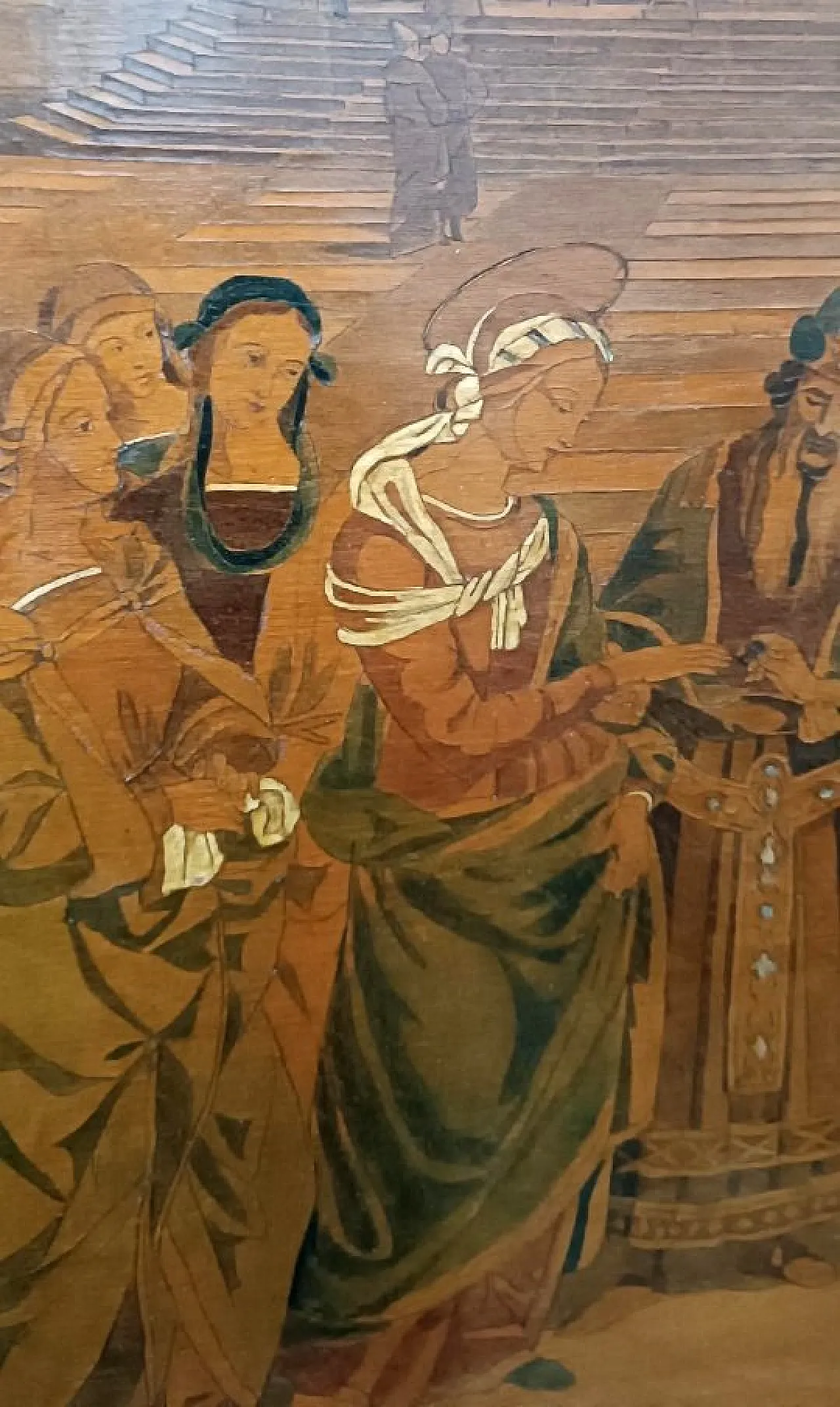 The Marriage of the Virgin, inlaid wooden panel, early 20th century 8
