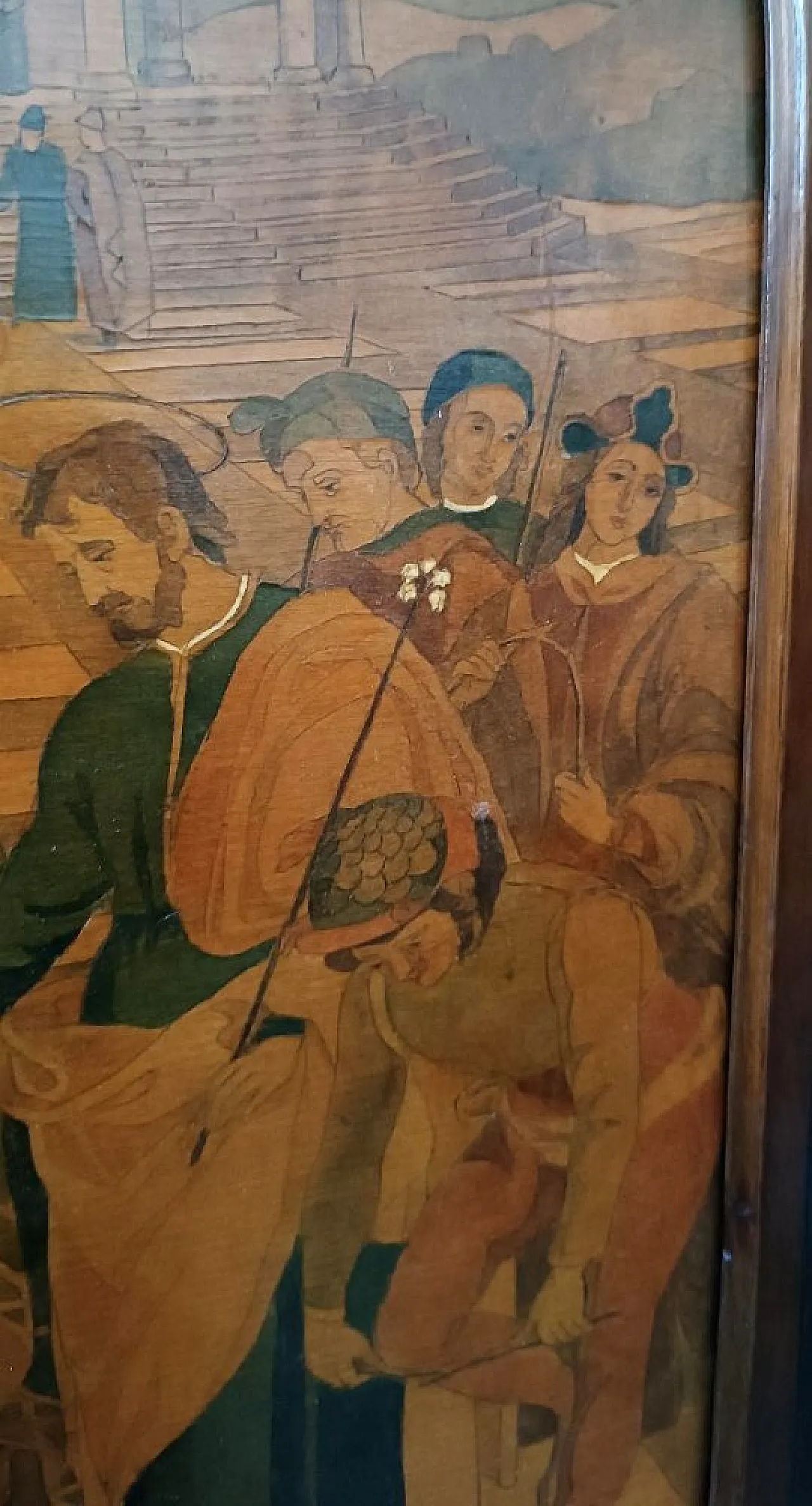 The Marriage of the Virgin, inlaid wooden panel, early 20th century 10