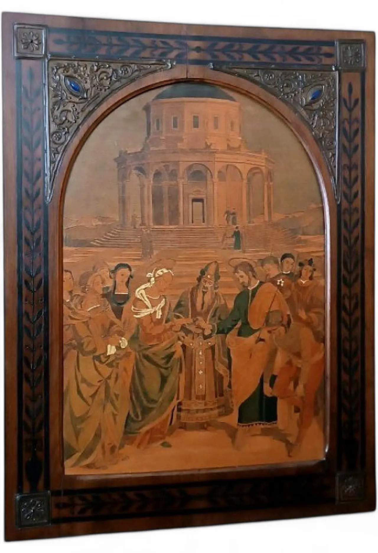 The Marriage of the Virgin, inlaid wooden panel, early 20th century 13