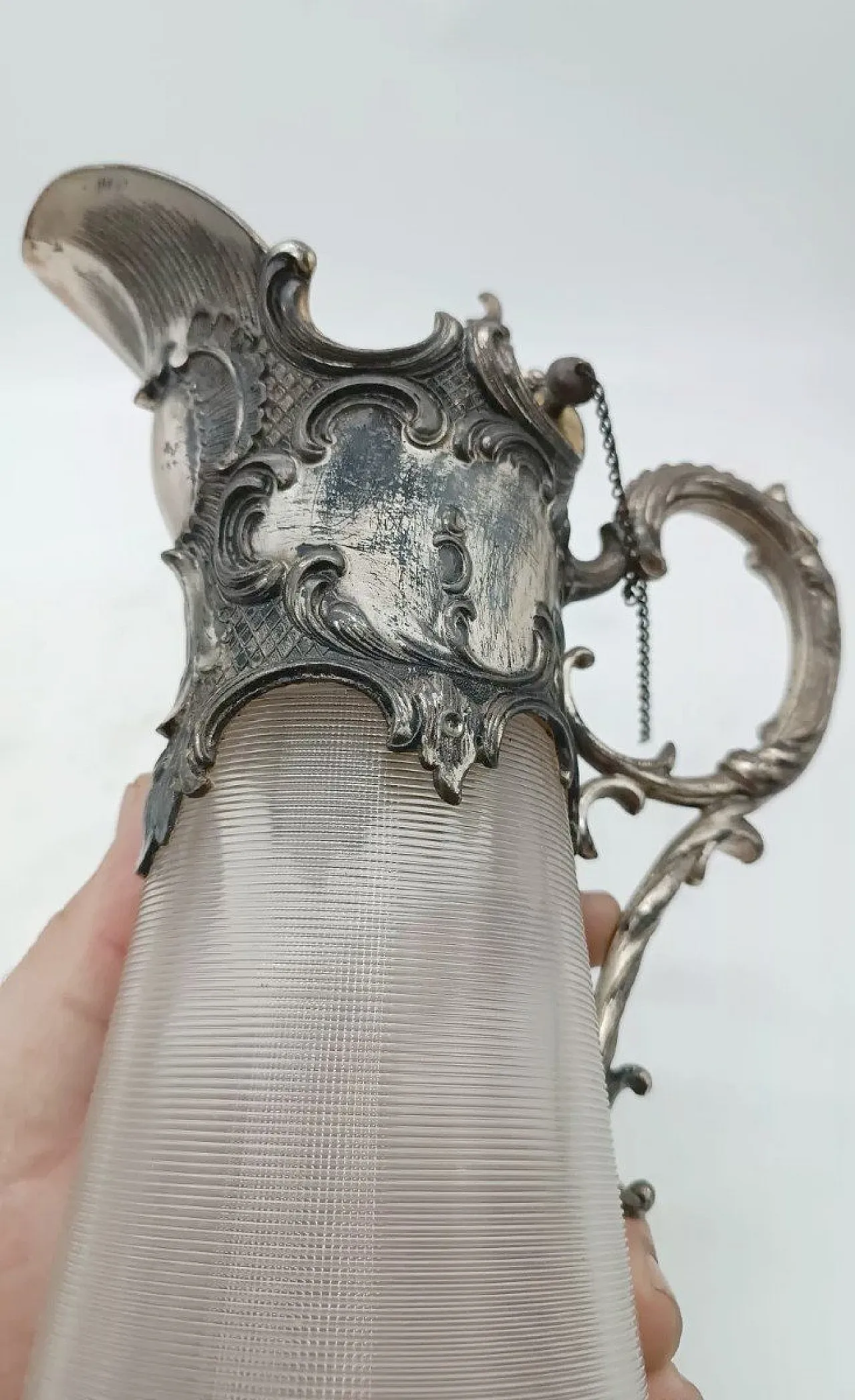 Carafe with 6 glasses in glass and silver-plated brass, 20th century 9