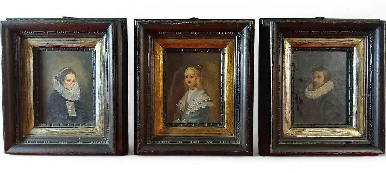 3 Dipinti olio su tela con ritratti antichi, primo '900 12