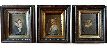 3 Dipinti olio su tela con ritratti antichi, primo '900
