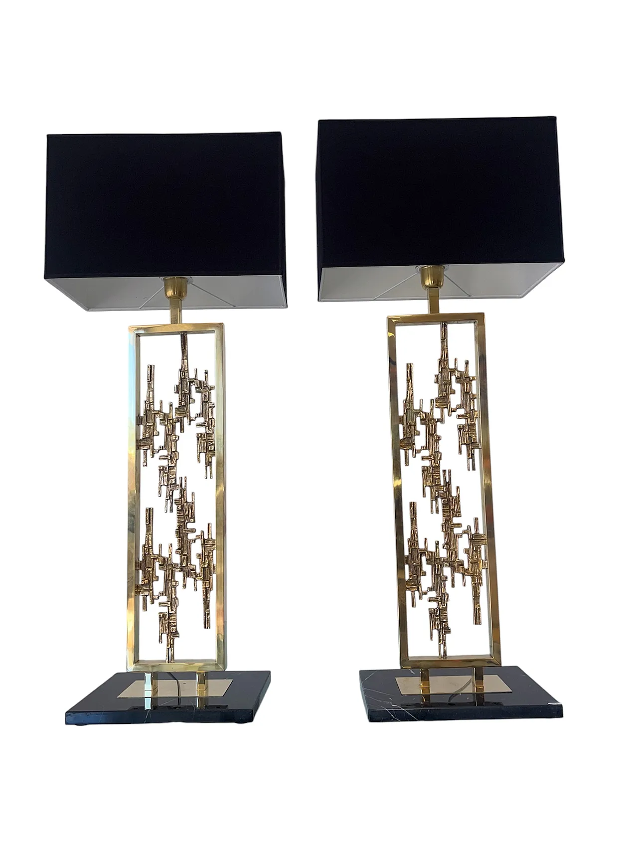 Pair of brass and marble table lamps, 1980s 1