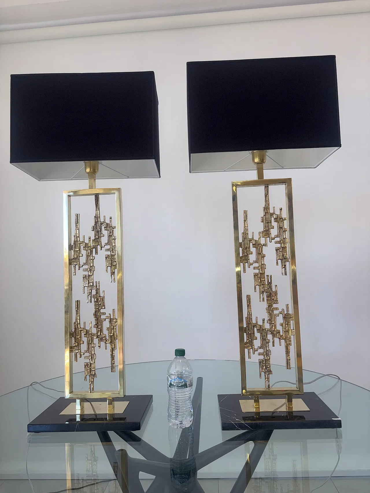 Pair of brass and marble table lamps, 1980s 2